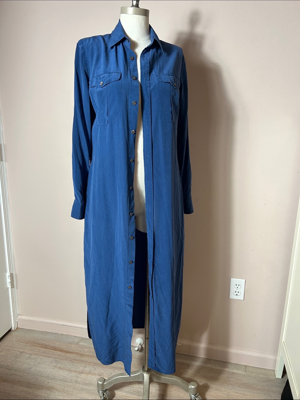 Polo Ralph Lauren Mulberry Silk Button-Front Shirt Midi Dress in Deep Blue sz 6
